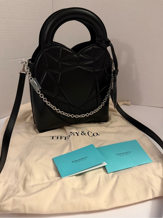 Tiffany & Co. Handbags - Tiffany & Co. Black Quilted Leather Heart Tote with Chain Strap Purse